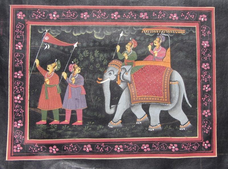 Figurative mughal traditional art titled 'Mughal Procession', 8x11 inches, by artist Unknown on Silk