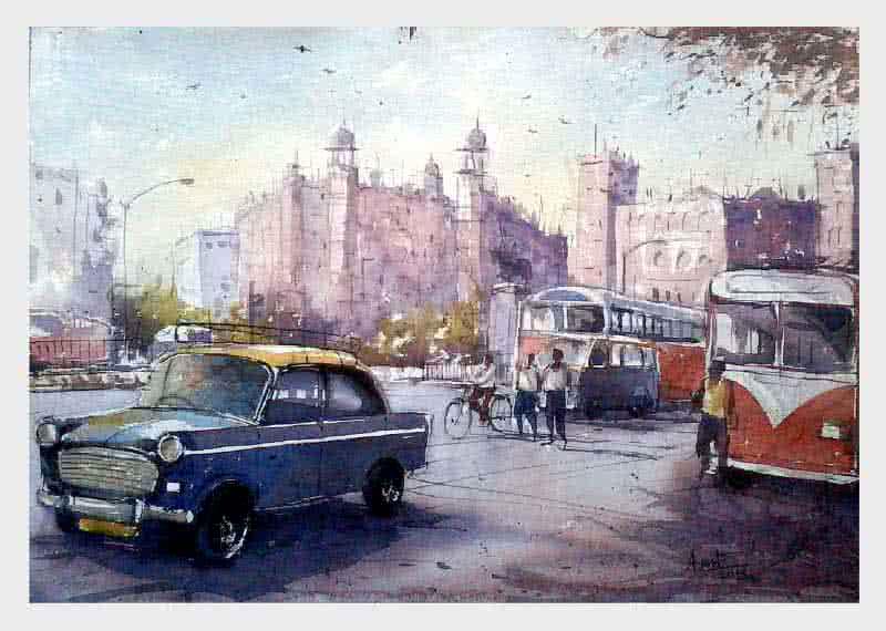 Landscape watercolor painting titled 'Mumbai', 22x15 inches, by artist Amit Kapoor on Handmade Paper