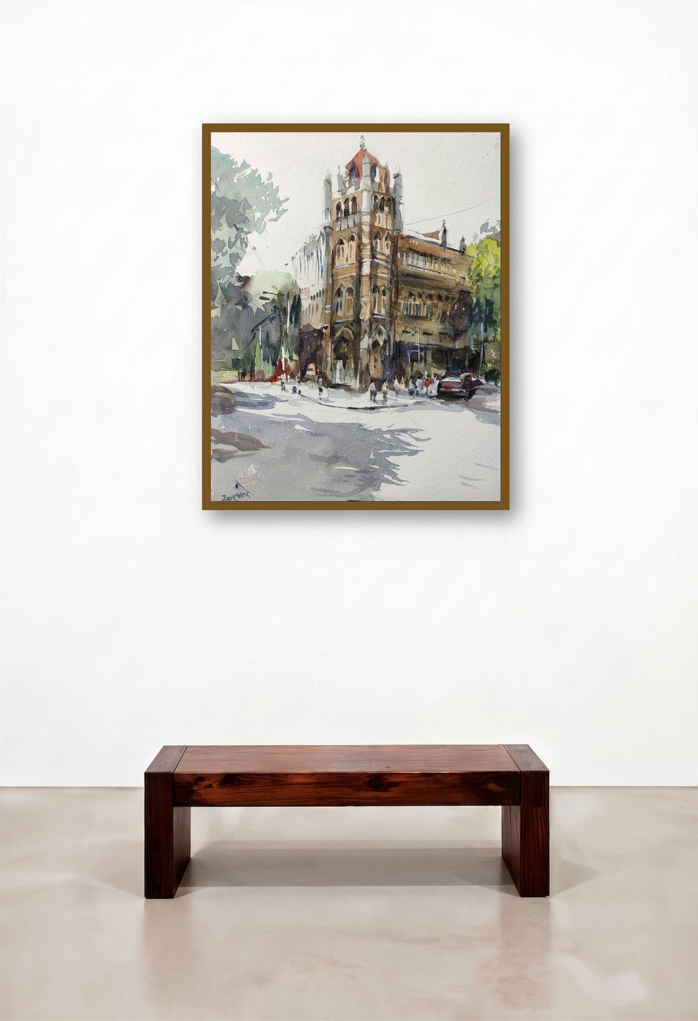Mumbai (A Corner of Colonial Mumbai) by artist Sagar Palwe displayed in a Transitional Hotel Lobby