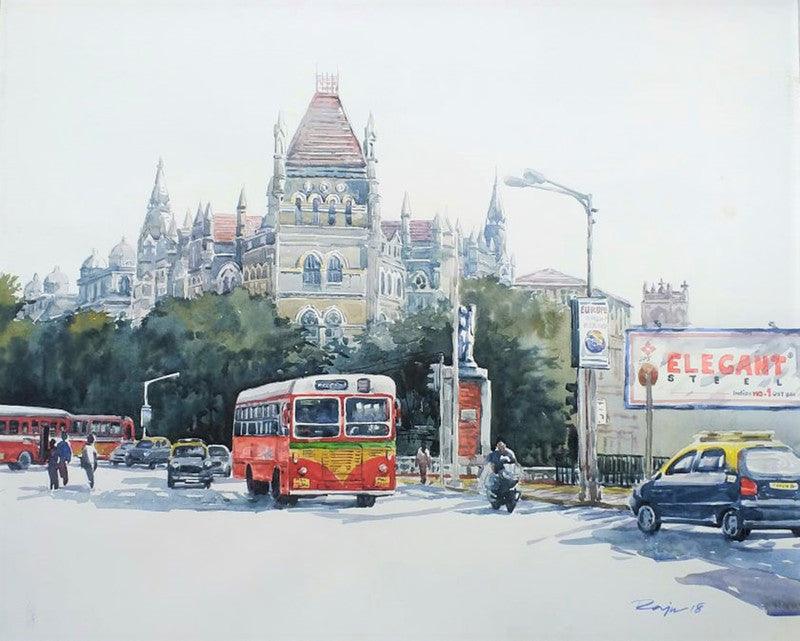 Cityscape watercolor painting titled 'Mumbai', 20x24 inches, by artist Raju Sarkar on Paper