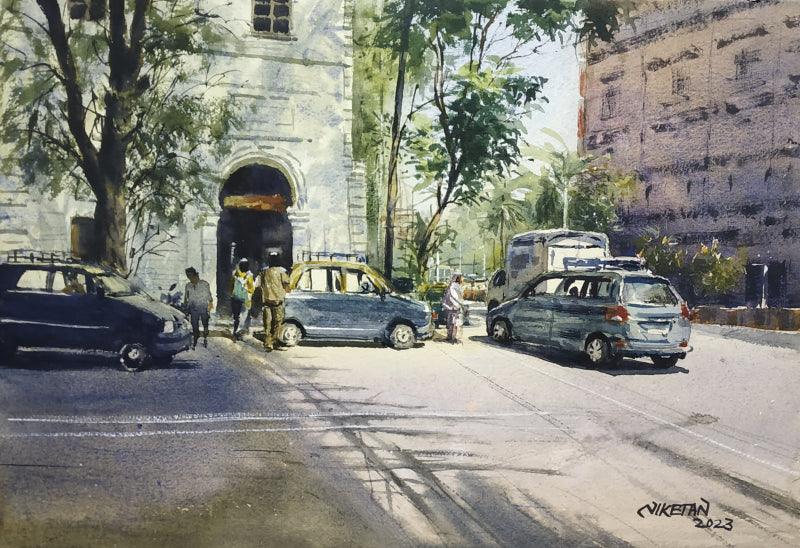 Cityscape watercolor painting titled 'Mumbai Series 2', 12x8 inches, by artist Niketan Bhalerao on Paper