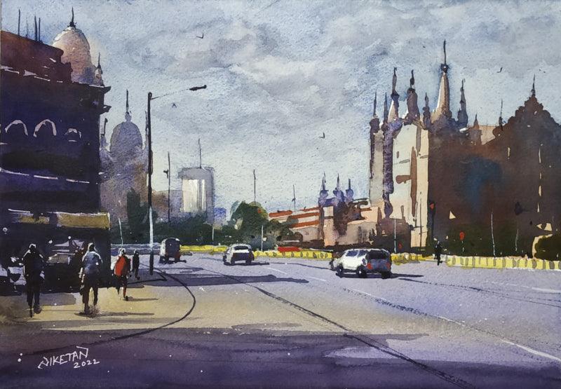 Cityscape watercolor painting titled 'Mumbai Series 3', 12x8 inches, by artist Niketan Bhalerao on Paper