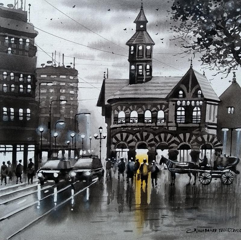 Cityscape acrylic painting titled 'Mumbai Series 6', 12x12 inches, by artist NanaSaheb Yeole on Canvas