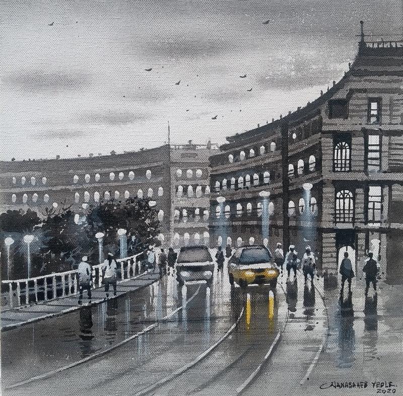 Cityscape acrylic painting titled 'Mumbai Series 7', 12x12 inches, by artist NanaSaheb Yeole on Canvas