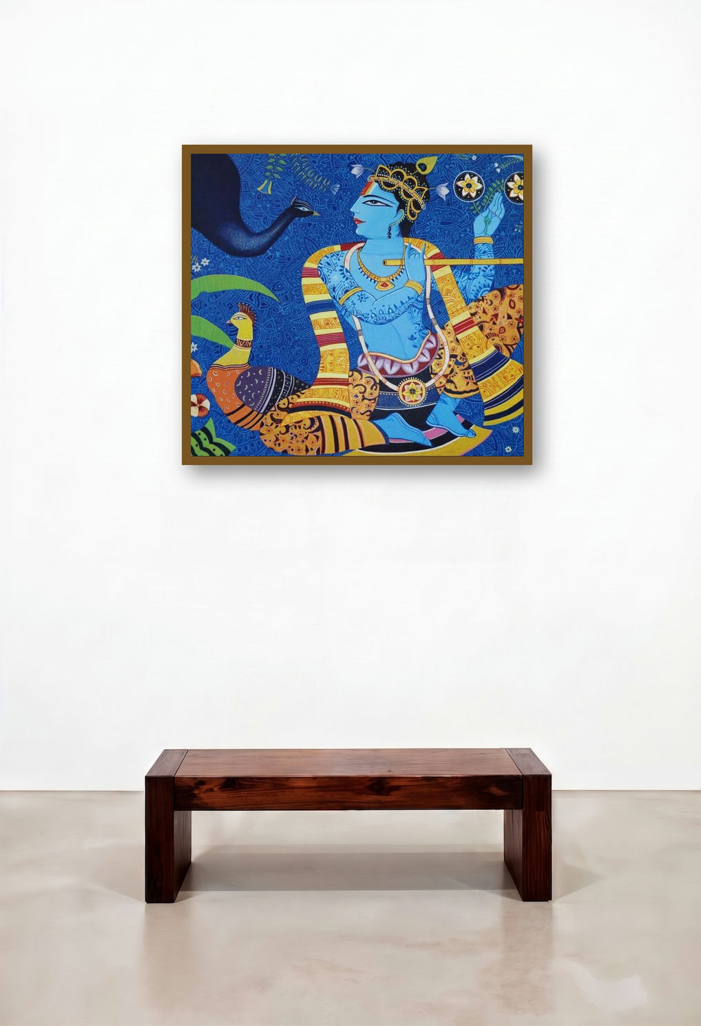 Muralidhar (Krishna's Enchanting Melody) by artist Bhaskar Lahiri displayed in a Contemporary Executive Office