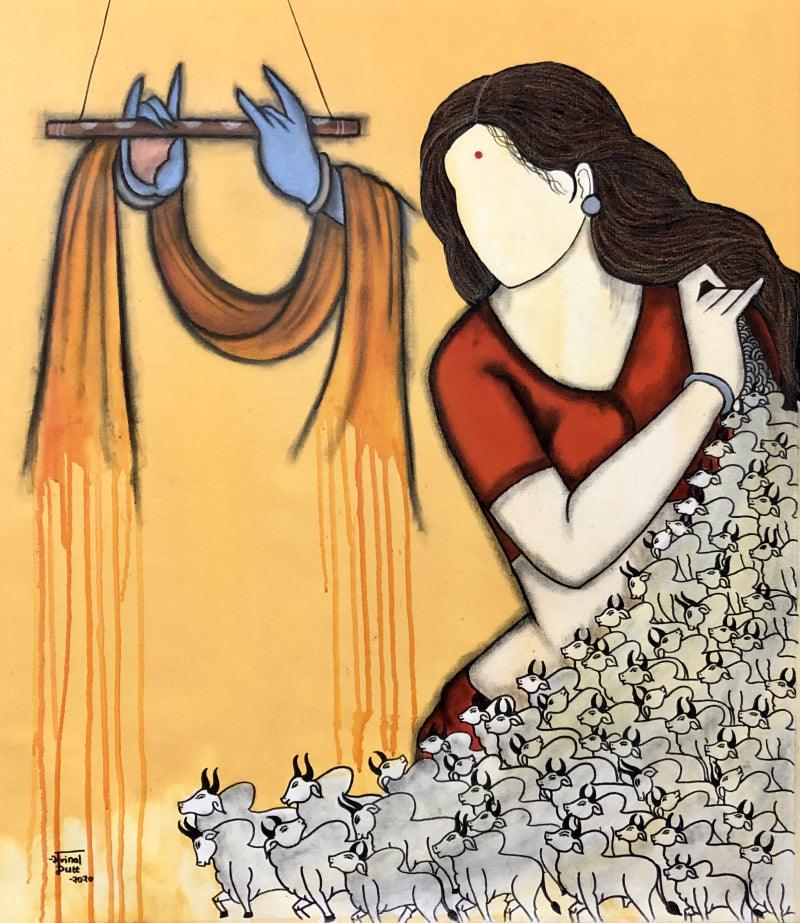 contemporary acrylic painting titled 'Muralidhar', 29x34 inches, by artist Mrinal Dutt on Canvas