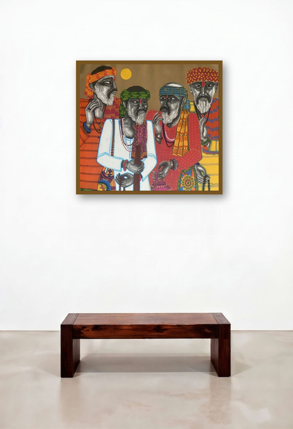 Musafir 1 by artist Dhan Prasad displayed in a Contemporary Family Room
