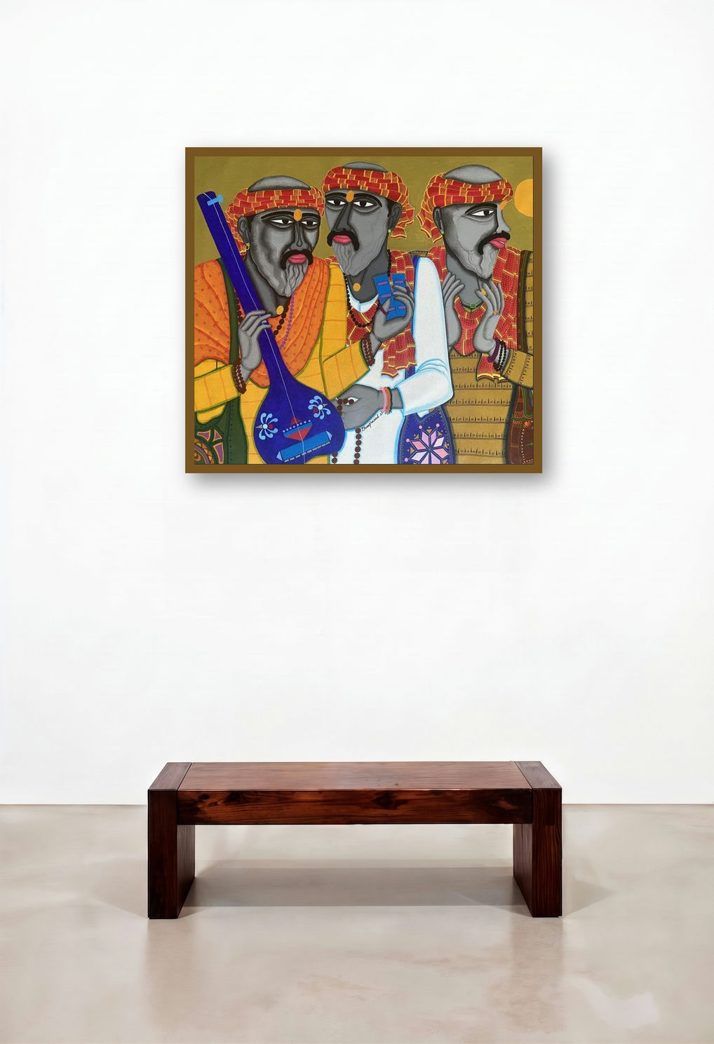 Musafir 2 by artist Dhan Prasad displayed in a Rustic Foyer