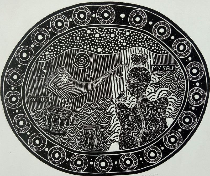 contemporary printmaking titled 'Music', 18x18 inches, by artist Kapil Verma on Paper