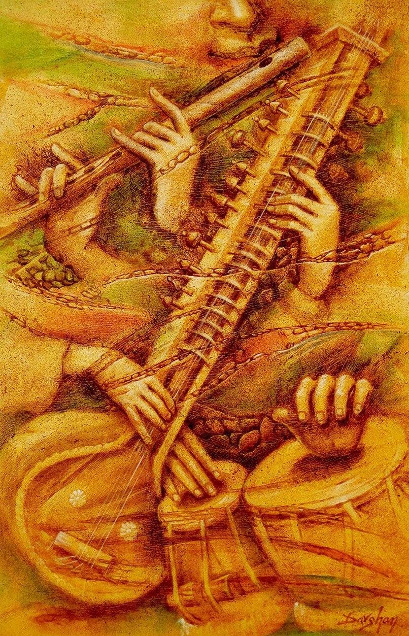 Music oil painting titled 'Music', 42x28 inches, by artist Darshan Sharma on Canvas