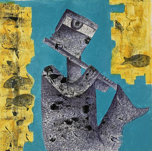 Figurative acrylic painting titled 'Music', 18x18 inches, by artist Amit Pithadia on Canvas