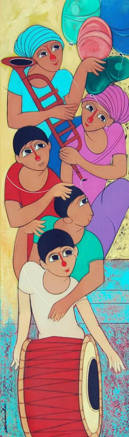 Anime acrylic painting titled 'Music', 60x18 inches, by artist Dnyaneshwar Bembade on Canvas