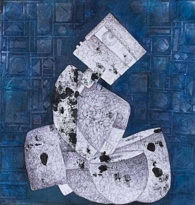 Figurative acrylic painting titled 'Music', 19x19 inches, by artist Amit Pithadia on Canvas