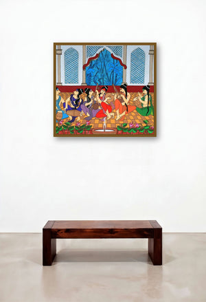 Musical Evening (Harmonious Ensemble**) by artist Chetan Katigar displayed in a Rustic Bedroom