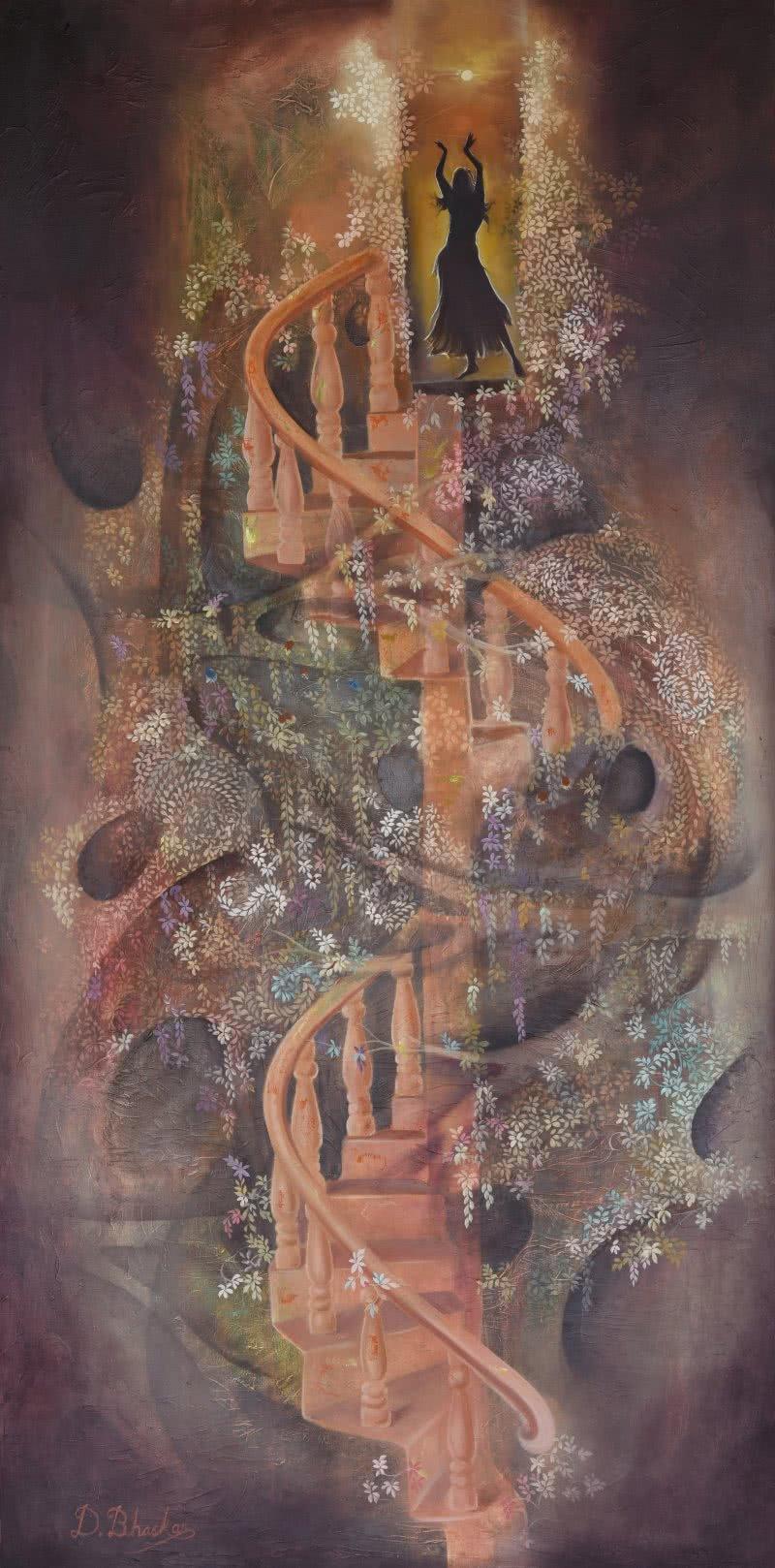 Expressionist oil painting titled 'Musical Evening', 36x72 inches, by artist Durshit Bhaskar on Canvas