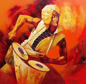 Figurative acrylic painting titled 'Musician 1', 33x33 inches, by artist Shankar Gojare on Canvas