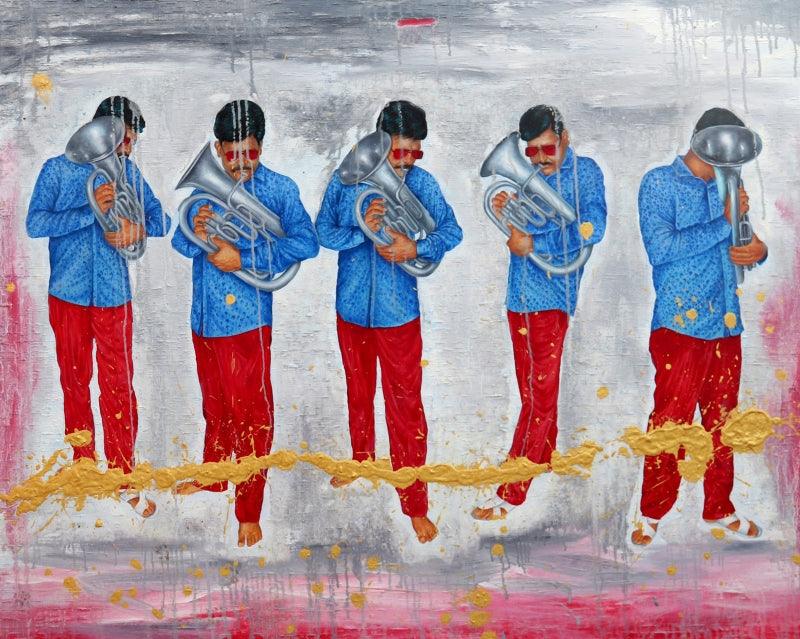 contemporary oil painting titled 'Musician', 44x56 inches, by artist Anil Kumar Bodwal on Canvas