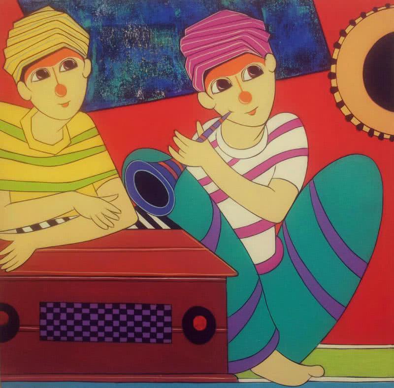 Anime acrylic painting titled 'Musician', 24x24 inches, by artist Dnyaneshwar Bembade on Canvas