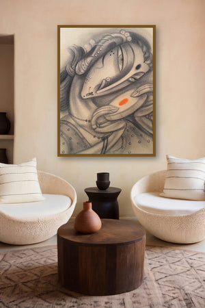 Musician I (A Touch of Warmth) by artist Ramesh Pachpande displayed in a Indian Art gallery