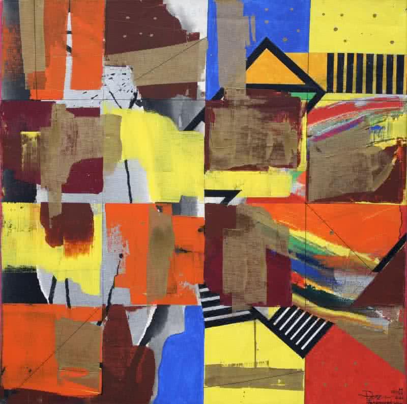 Abstract acrylic painting titled 'My City', 24x24 inches, by artist Prabhinder Lall on Canvas