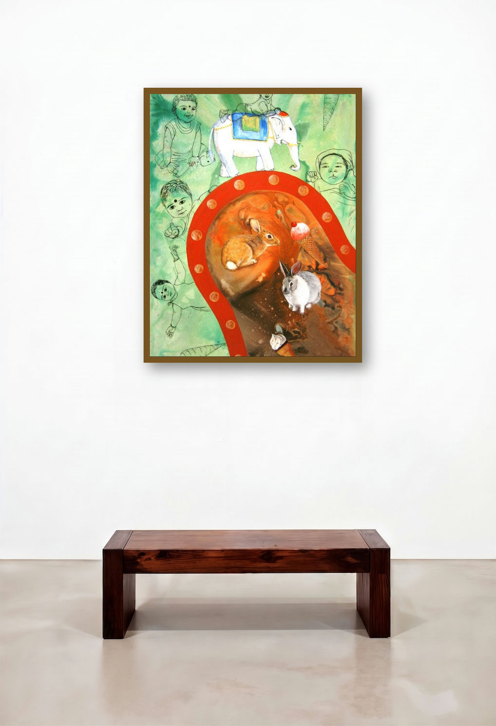 My Dream (A World of Wonder) by artist Raghavendar Angali displayed in a Mid-Century Modern Living Room