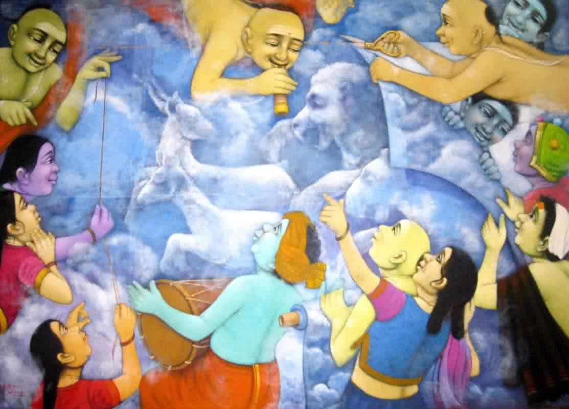 Figurative acrylic painting titled 'My Dream', 60x84 inches, by artist Apet Pramod on Canvas