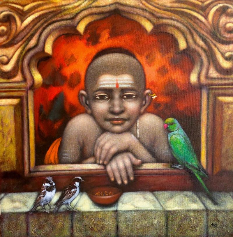 Figurative acrylic painting titled 'My Friends', 30x30 inches, by artist Apet Pramod on Canvas