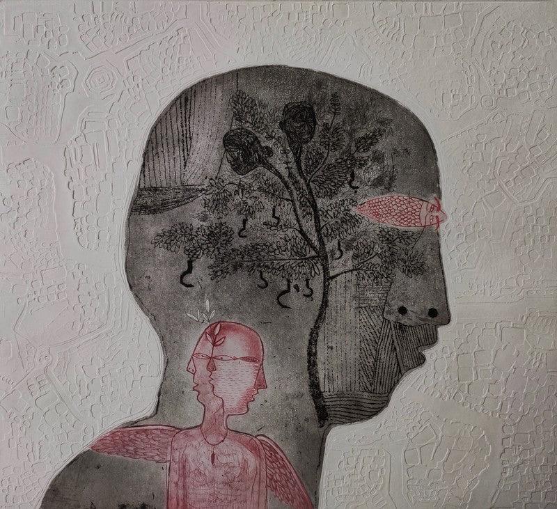 contemporary printmaking titled 'My Self', 16x14 inches, by artist Kumar Misal on Paper
