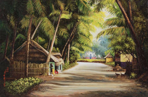 Landscape oil painting titled 'My Village', 24x36 inches, by artist Sriram Chinnadurai on Canvas