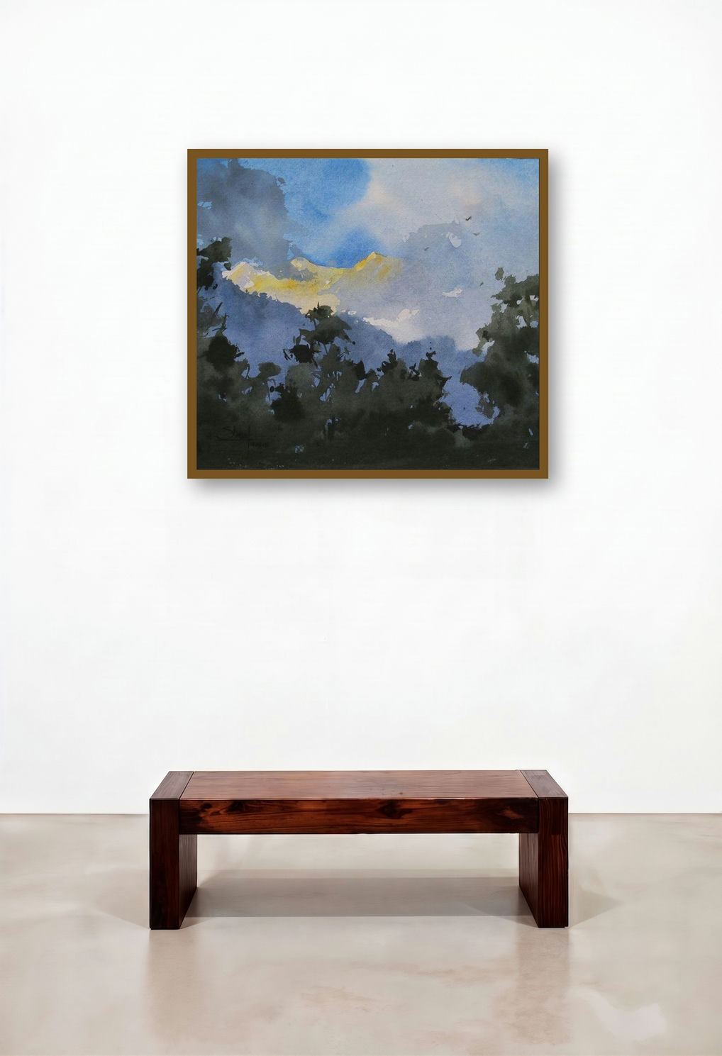 My Village (Misty Morning) by artist Sharad Tawade displayed in a Luxury Home Office