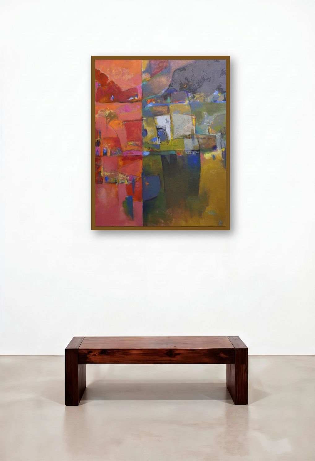 My Village (Divided Landscape) by artist Sardar Jadhav displayed in a Contemporary Bedroom