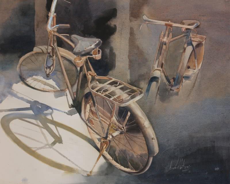 Realistic watercolor painting titled 'My partner', 24x30 inches, by artist Ajay Dharmadhikari on Paper