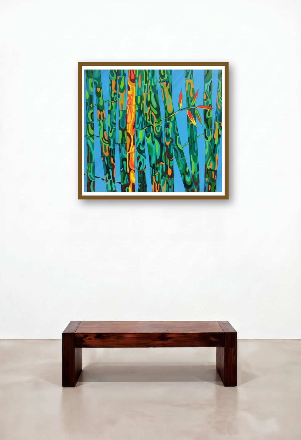 Nature 2 (Bamboo Grove) by artist Manish Dey displayed in a Mid-Century Modern Penthouse