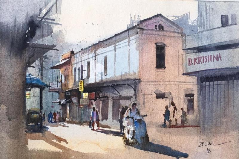 Cityscape watercolor painting titled 'Nagpur Morning', 14x20 inches, by artist Bijay Biswaal on Paper