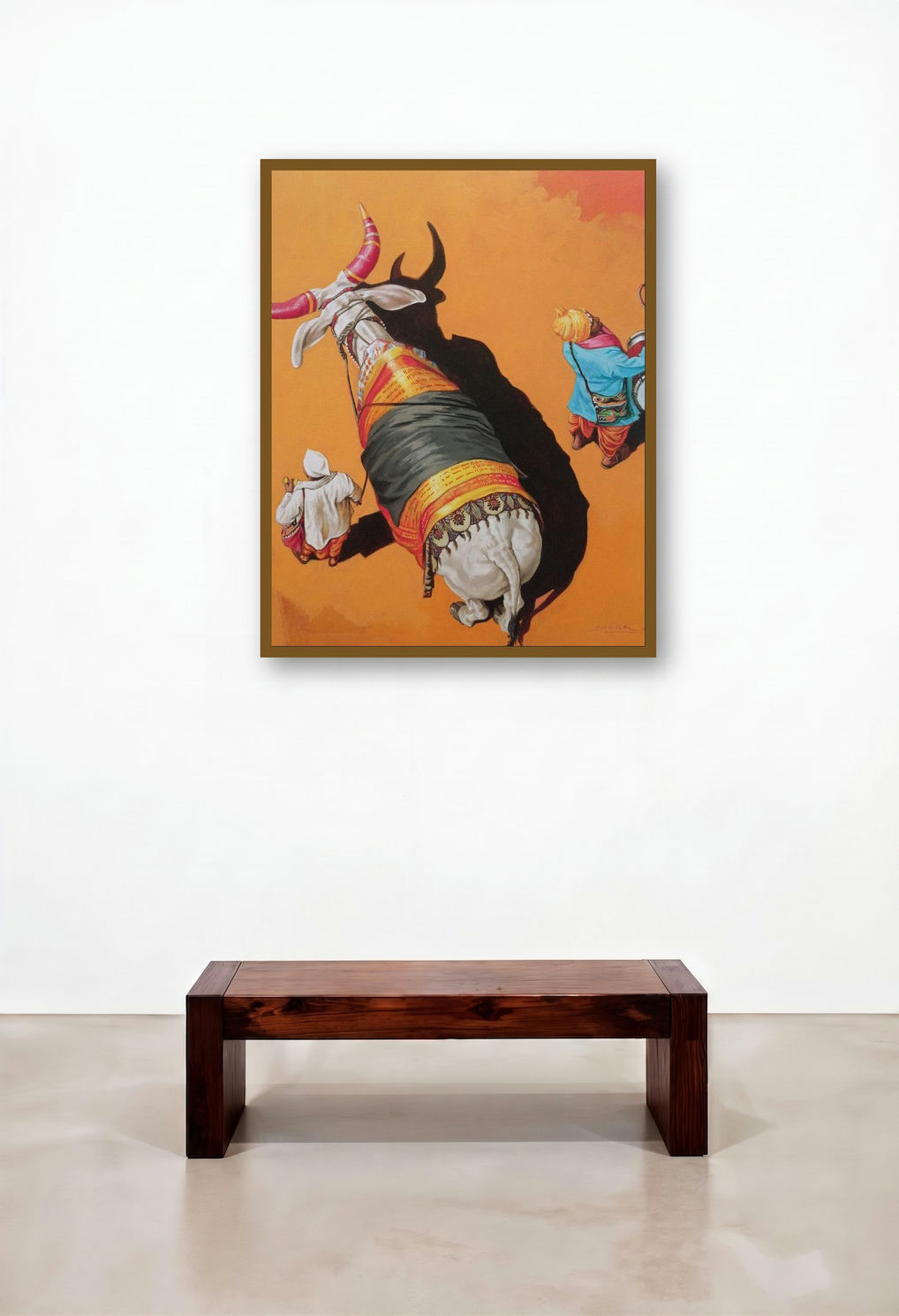 Nandi 1 (Honoring the Sacred Cow) by artist Prasad Kulkarni displayed in a Elegant Hotel Lobby