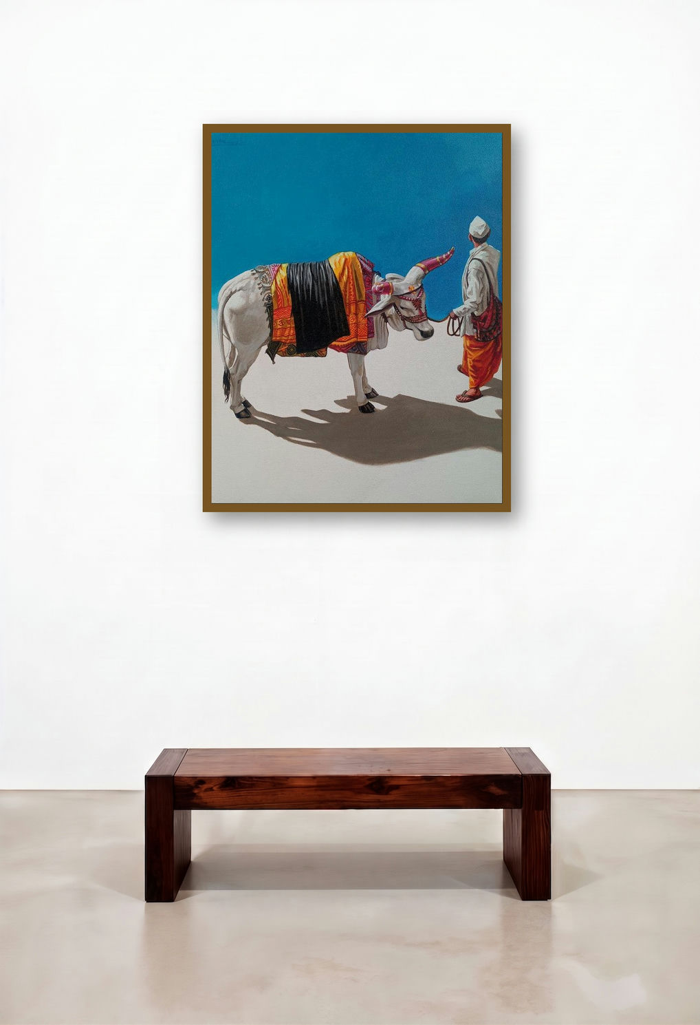 Nandi 2 (Guardian of the Sacred) by artist Prasad Kulkarni displayed in a Contemporary Library