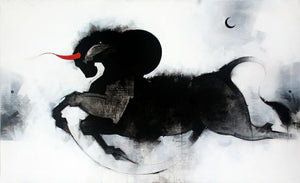 Religious acrylic painting titled 'Nandi', 36x60 inches, by artist Amol Pawar on Canvas