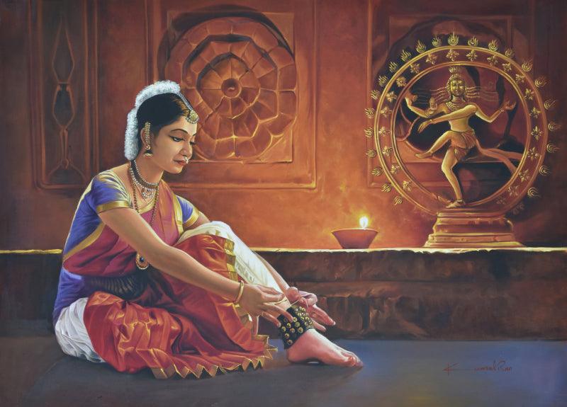 Religious oil painting titled 'Natraj', 49x36 inches, by artist Kamal Rao on Canvas