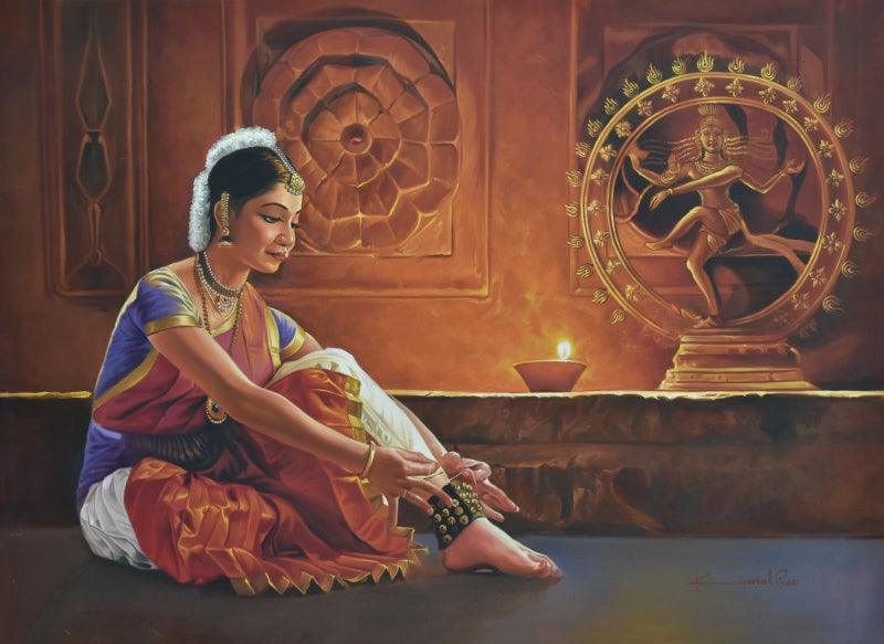 Religious oil painting titled 'Natraj', 49x36 inches, by artist Kamal Rao on Canvas