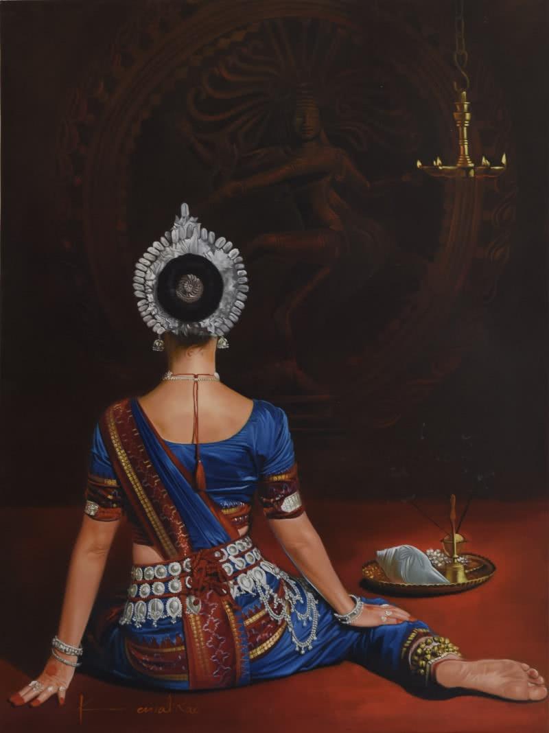 Religious oil painting titled 'Natraj', 36x48 inches, by artist Kamal Rao on Canvas