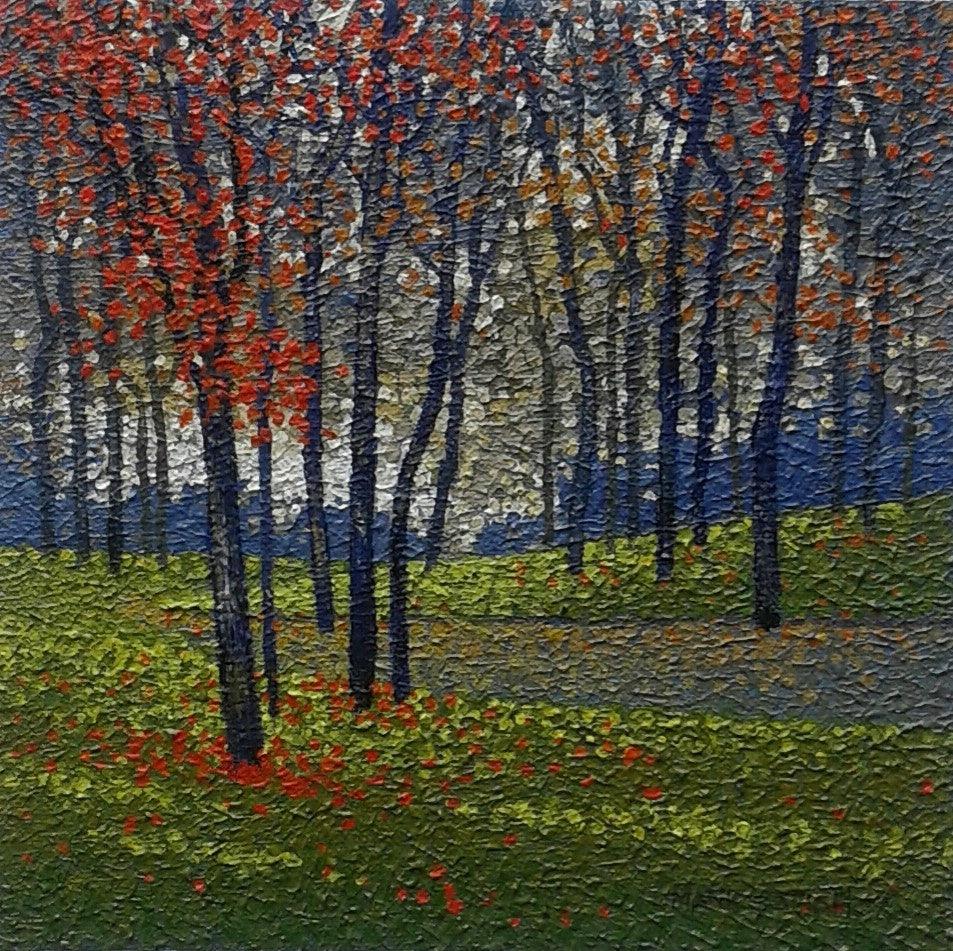 Landscape oil painting titled 'Nature 1', 12x12 inches, by artist Satish Mane on Canvas