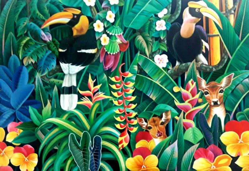 Nature acrylic painting titled 'Nature 1', 48x72 inches, by artist Murali Nagapuzha on Canvas