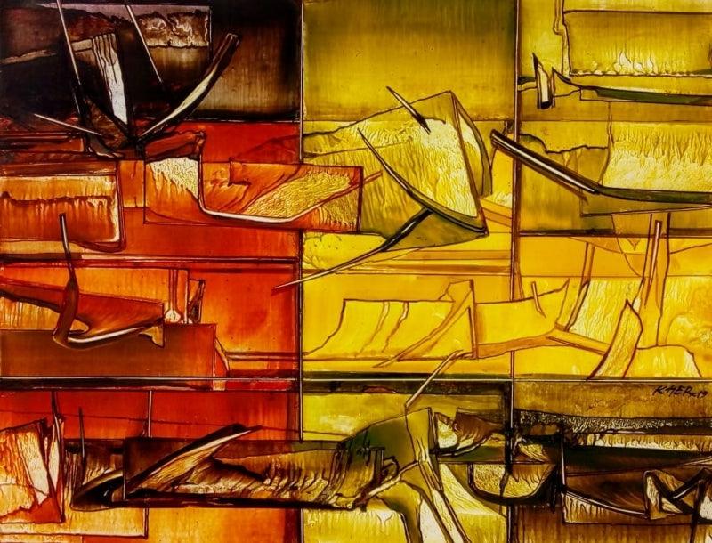 Abstract mixed media painting titled 'Nature 10', 18x24 inches, by artist Ramesh Kher on Paper