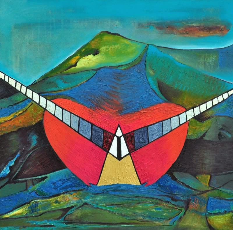 Nature oil painting titled 'Nature 2', 24x24 inches, by artist Dhananjay Takalikar on Canvas