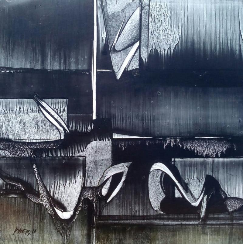 Abstract mixed media painting titled 'Nature 2', 12x12 inches, by artist Ramesh Kher on Paper