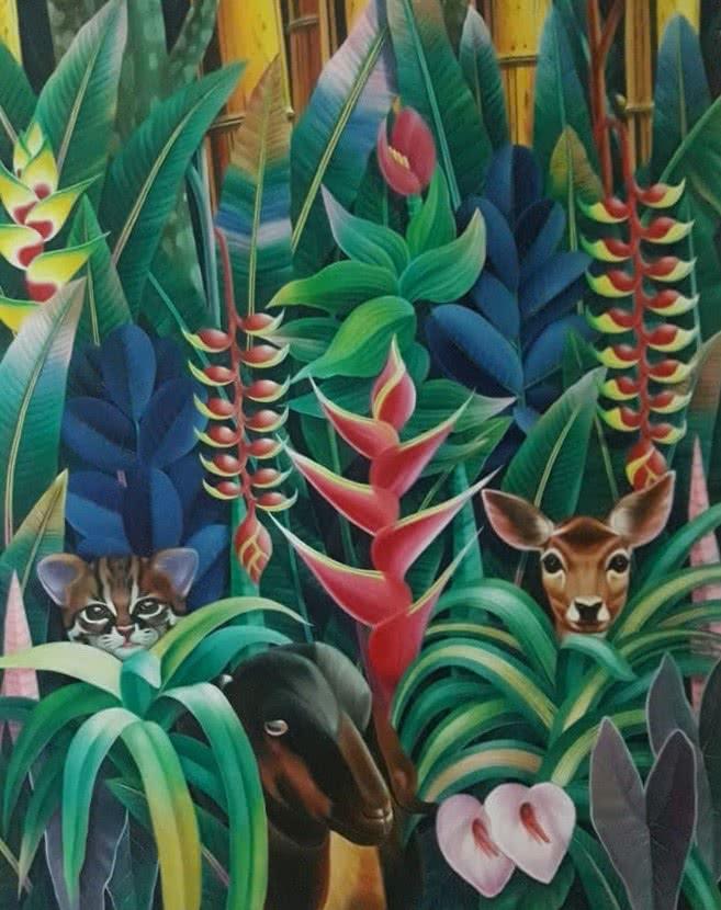 Nature acrylic painting titled 'Nature 2', 60x48 inches, by artist Murali Nagapuzha on Canvas