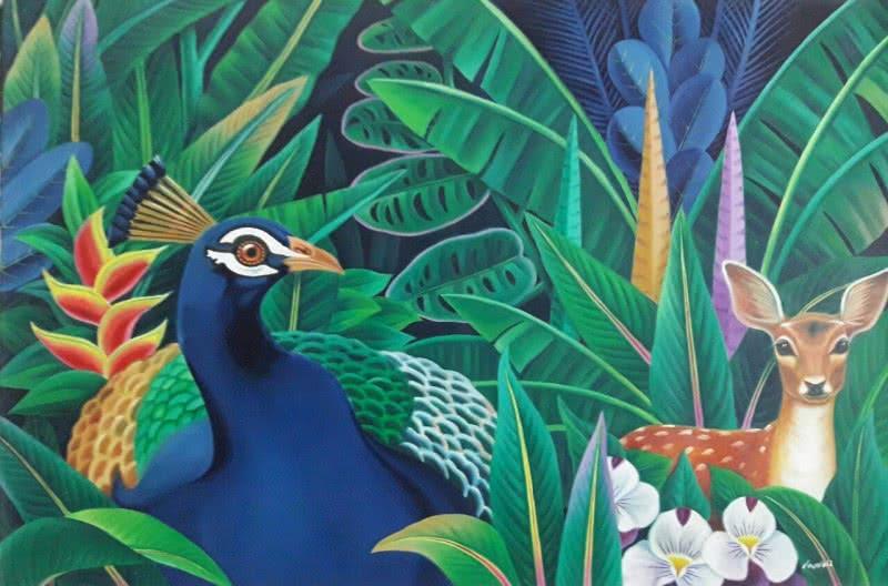 Nature acrylic painting titled 'Nature 3', 24x36 inches, by artist Murali Nagapuzha on Canvas