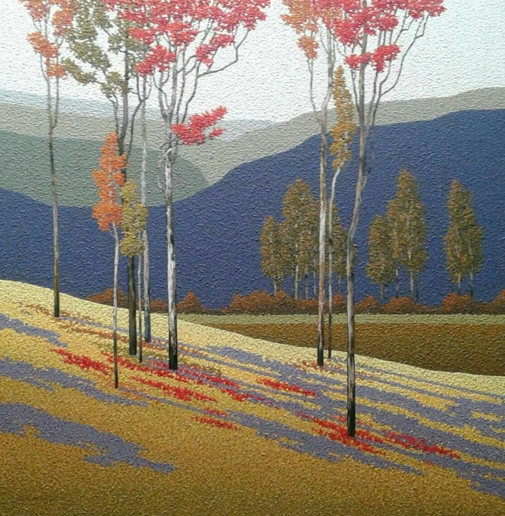 Landscape oil painting titled 'Nature 3', 36x36 inches, by artist Satish Mane on Canvas