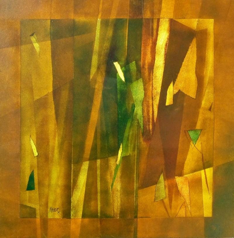 Abstract mixed media painting titled 'Nature 4', 30x30 inches, by artist Ramesh Kher on Canvas