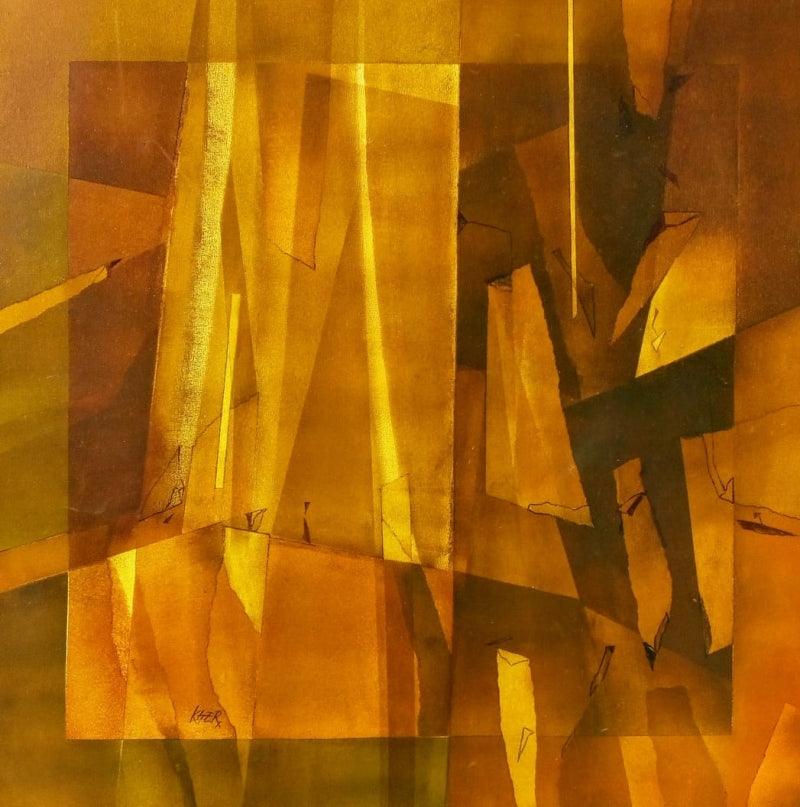 Abstract mixed media painting titled 'Nature 6', 30x30 inches, by artist Ramesh Kher on Canvas